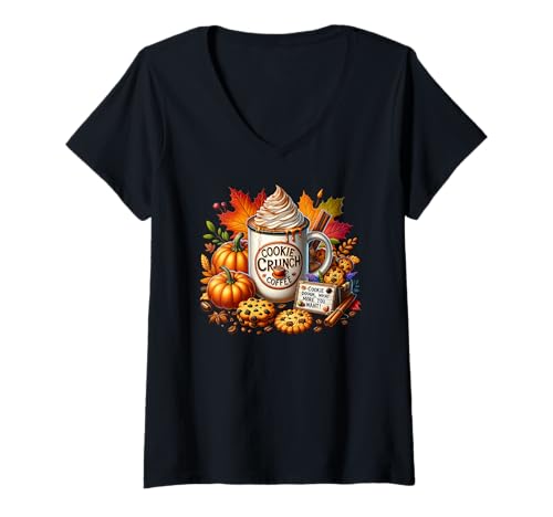 Damen Funny Fall Coffee Mug for Autumn Women Cookie Crunch Coffee T-Shirt mit V-Ausschnitt Damen Funny Fall Coffee Mug for Autumn Women Cookie Crunch Coffee T-Shirt mit V-Ausschnitt von Autumn Fall Gifts For Women And Fall Drinking Mugs