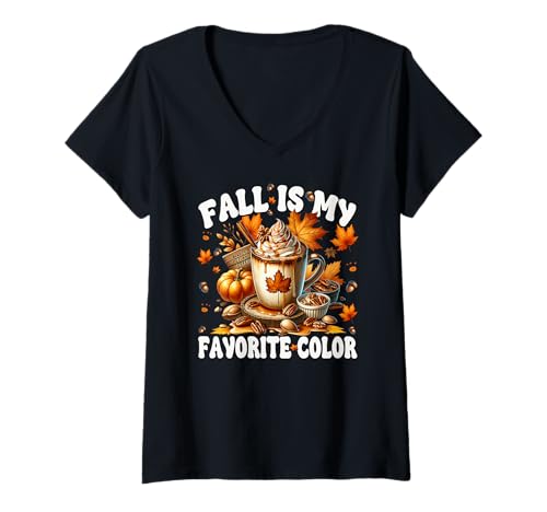 Damen Maple Pecan Coffee Mug Graphic Fall is My Favorite Color T-Shirt mit V-Ausschnitt Damen Maple Pecan Coffee Mug Graphic Fall is My Favorite Color T-Shirt mit V-Ausschnitt von Autumn Fall Gifts For Women And Fall Drinking Mugs
