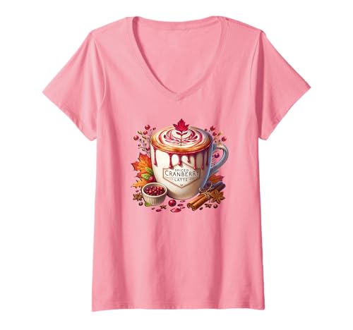 Damen Pink Fall Accessories for Coffee Mom Spiced Cranberry Latte T-Shirt mit V-Ausschnitt Damen Pink Fall Accessories for Coffee Mom Spiced Cranberry Latte T-Shirt mit V-Ausschnitt von Autumn Fall Gifts For Women And Fall Drinking Mugs