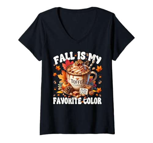 Damen Toffee Coffee Mug for Autumn Women Fall is My Favorite Color T-Shirt mit V-Ausschnitt Damen Toffee Coffee Mug for Autumn Women Fall is My Favorite Color T-Shirt mit V-Ausschnitt von Autumn Fall Gifts For Women And Fall Drinking Mugs
