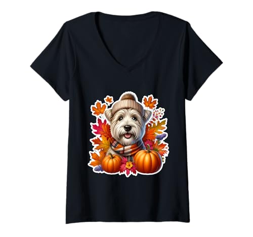 Damen Herbst Herbst Glen of Imaal Terrier TER Hundebesitzer Thanksgiving T-Shirt mit V-Ausschnitt Damen Herbst Herbst Glen of Imaal Terrier TER Hundebesitzer Thanksgiving T-Shirt mit V-Ausschnitt von Autumn Fall Glen of Imaal Terrier Owner Products