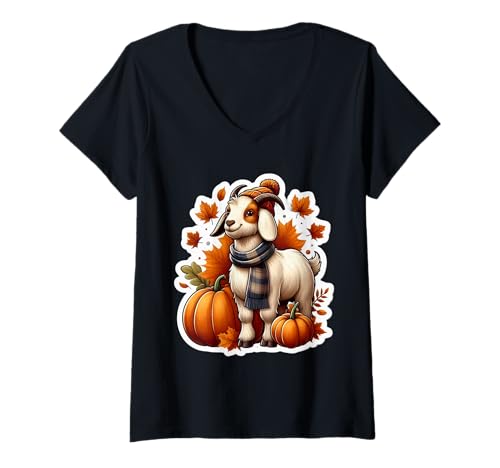 Damen Herbst Herbst Ziegenliebhaber Thanksgiving Kürbis Bauer Landwirtschaft T-Shirt mit V-Ausschnitt Damen Herbst Herbst Ziegenliebhaber Thanksgiving Kürbis Bauer Landwirtschaft T-Shirt mit V-Ausschnitt von Autumn Fall Goat Products