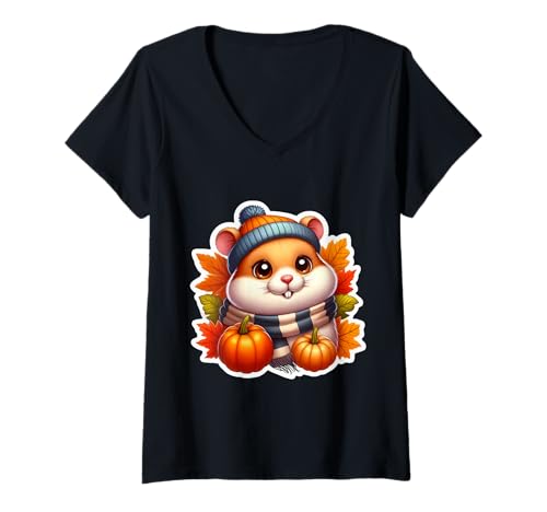 Damen Herbst Herbst Hamster Besitzer Haustier Liebhaber Thanksgiving Kürbis T-Shirt mit V-Ausschnitt Damen Herbst Herbst Hamster Besitzer Haustier Liebhaber Thanksgiving Kürbis T-Shirt mit V-Ausschnitt von Autumn Fall Hamster Owner Products