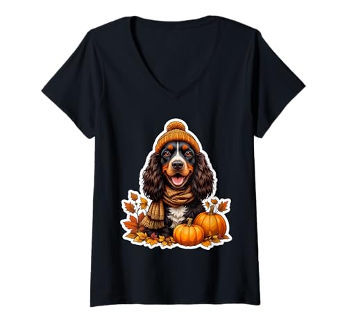 Damen Herbst Herbst Irish Water Spaniel Hund Besitzer Thanksgiving Cozy T-Shirt mit V-Ausschnitt Damen Herbst Herbst Irish Water Spaniel Hund Besitzer Thanksgiving Cozy T-Shirt mit V-Ausschnitt von Autumn Fall Irish Water Spaniel Dog Owner Products