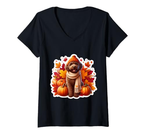 Damen Herbst Braun Lagotto Romagnolo Hundebesitzer Liebhaber Vintage T-Shirt mit V-Ausschnitt Damen Herbst Braun Lagotto Romagnolo Hundebesitzer Liebhaber Vintage T-Shirt mit V-Ausschnitt von Autumn Fall Lagotto Romagnolo Dog Owner Products