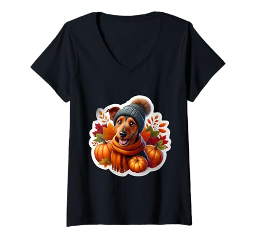 Damen Herbst Herbst Manchester Terrier Hundebesitzer Liebhaber Vintage niedlich T-Shirt mit V-Ausschnitt Damen Herbst Herbst Manchester Terrier Hundebesitzer Liebhaber Vintage niedlich T-Shirt mit V-Ausschnitt von Autumn Fall Manchester Terrier Dog Owner Products