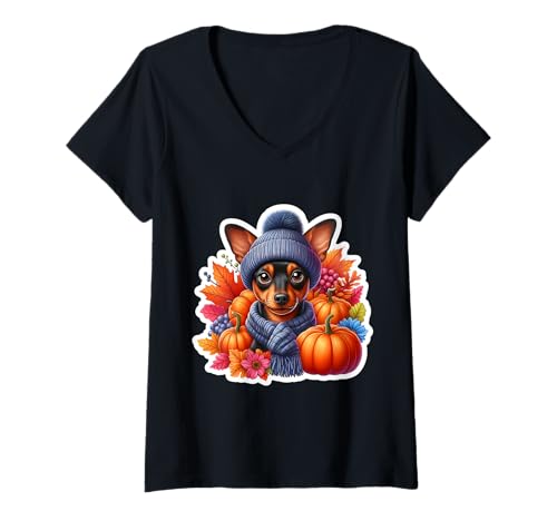 Damen Herbst Herbst Miniatur Pinscher Hundebesitzer Liebhaber Vintage niedlich T-Shirt mit V-Ausschnitt Damen Herbst Herbst Miniatur Pinscher Hundebesitzer Liebhaber Vintage niedlich T-Shirt mit V-Ausschnitt von Autumn Fall Miniature Pinscher Dog Owner Products