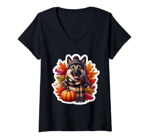 Damen Herbst Herbst Norwegischer Elchhund Hundebesitzer Liebhaber Vintage Niedlich T-Shirt mit V-Ausschnitt Damen Herbst Herbst Norwegischer Elchhund Hundebesitzer Liebhaber Vintage Niedlich T-Shirt mit V-Ausschnitt von Autumn Fall Norwegian Elkhound Dog Owner Products