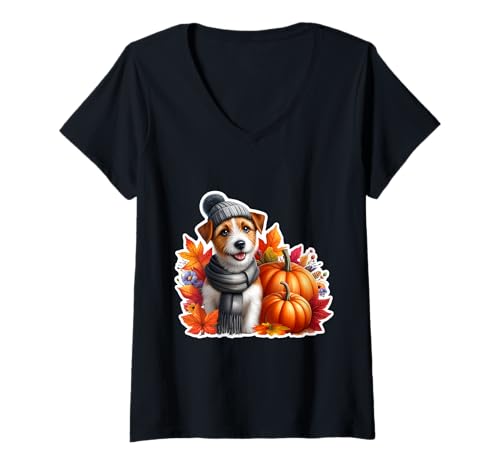 Damen Herbst Parson Russell Terrier Hundebesitzer Liebhaber Vintage T-Shirt mit V-Ausschnitt Damen Herbst Parson Russell Terrier Hundebesitzer Liebhaber Vintage T-Shirt mit V-Ausschnitt von Autumn Fall Parson Russell Terrier Owner Products