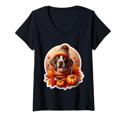 Damen Herbst Herbst Zeiger Hund Besitzer Liebhaber Kürbisblätter Vintage T-Shirt mit V-Ausschnitt Damen Herbst Herbst Zeiger Hund Besitzer Liebhaber Kürbisblätter Vintage T-Shirt mit V-Ausschnitt von Autumn Fall Pointer Dog Owner Products