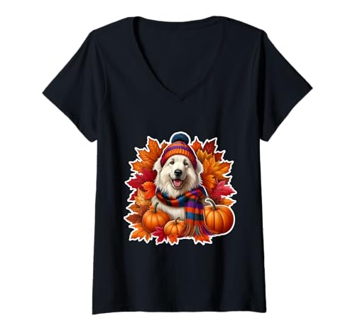 Damen Herbst Herbst Pyrenäen Schäferhund Hundebesitzer Thanksgiving Mama Papa T-Shirt mit V-Ausschnitt Damen Herbst Herbst Pyrenäen Schäferhund Hundebesitzer Thanksgiving Mama Papa T-Shirt mit V-Ausschnitt von Autumn Fall Pyrenean Shepherd Dog Owner Products