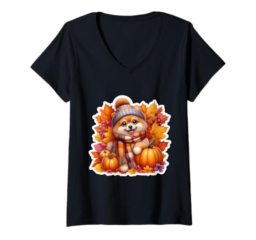 Damen Russisches Spielzeug für Hundebesitzer, Erntedankfest, Mutter, Vater, gemütlich T-Shirt mit V-Ausschnitt Damen Russisches Spielzeug für Hundebesitzer, Erntedankfest, Mutter, Vater, gemütlich T-Shirt mit V-Ausschnitt von Autumn Fall Russian Toy Dog Owner Products