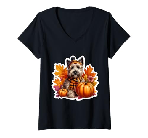Damen Herbst Herbst Scottish Terrier Hundebesitzer Liebhaber Kürbis Vintage T-Shirt mit V-Ausschnitt Damen Herbst Herbst Scottish Terrier Hundebesitzer Liebhaber Kürbis Vintage T-Shirt mit V-Ausschnitt von Autumn Fall Scottish Terrier Dog Owner Products