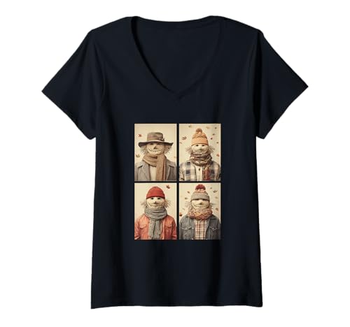 Damen Vogelscheuchen Herbst Blätter Gruselig Herbst Gruselige Jahreszeit Halloween T-Shirt mit V-Ausschnitt Damen Vogelscheuchen Herbst Blätter Gruselig Herbst Gruselige Jahreszeit Halloween T-Shirt mit V-Ausschnitt von Autumn Fall Season Clothing Co.