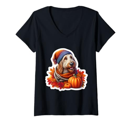Damen Herbst Herbst Spinone Italiano Hundebesitzer Liebhaber Kürbis Vintage T-Shirt mit V-Ausschnitt Damen Herbst Herbst Spinone Italiano Hundebesitzer Liebhaber Kürbis Vintage T-Shirt mit V-Ausschnitt von Autumn Fall Spinone Italiano Dog Owner Products