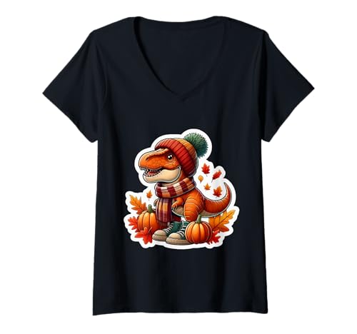 Damen Herbst Herbst T-Rex Liebhaber Thanksgiving Tyrannosaurus Dino Kinder T-Shirt mit V-Ausschnitt Damen Herbst Herbst T-Rex Liebhaber Thanksgiving Tyrannosaurus Dino Kinder T-Shirt mit V-Ausschnitt von Autumn Fall T-rex Products