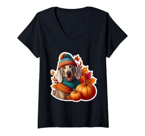 Damen Herbst Herbst Weimaraner Hundebesitzer Liebhaber Kürbis Vintage niedlich T-Shirt mit V-Ausschnitt Damen Herbst Herbst Weimaraner Hundebesitzer Liebhaber Kürbis Vintage niedlich T-Shirt mit V-Ausschnitt von Autumn Fall Weimaraner Dog Owner Products