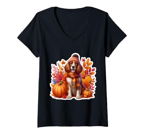 Damen Herbst Welsh Springer Spaniel Hundebesitzer Thanksgiving T-Shirt mit V-Ausschnitt Damen Herbst Welsh Springer Spaniel Hundebesitzer Thanksgiving T-Shirt mit V-Ausschnitt von Autumn Fall Welsh Springer Spaniel Owner Products