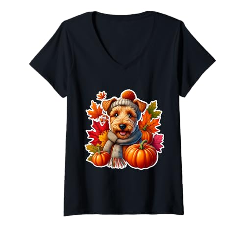 Damen Herbst Herbst Welsh Terrier Hundebesitzer Liebhaber Kürbis Vintage T-Shirt mit V-Ausschnitt Damen Herbst Herbst Welsh Terrier Hundebesitzer Liebhaber Kürbis Vintage T-Shirt mit V-Ausschnitt von Autumn Fall Welsh Terrier Dog Owner Products