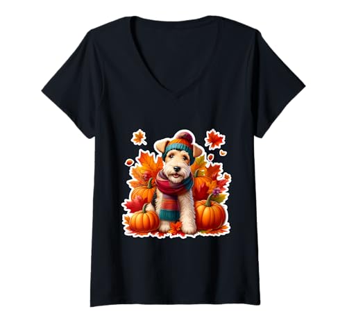 Damen Herbst Herbst Draht Fox Terrier Hundebesitzer Liebhaber Kürbis Vintage T-Shirt mit V-Ausschnitt Damen Herbst Herbst Draht Fox Terrier Hundebesitzer Liebhaber Kürbis Vintage T-Shirt mit V-Ausschnitt von Autumn Fall Wire Fox Terrier Dog Owner Products