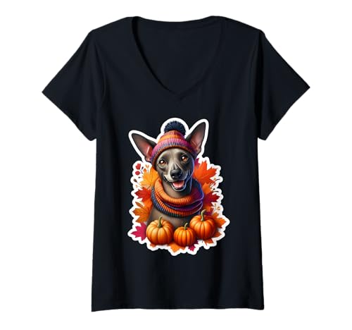 Damen Herbst Herbst Xoloitzcuintli Hundebesitzer Liebhaber Kürbis Vintage T-Shirt mit V-Ausschnitt Damen Herbst Herbst Xoloitzcuintli Hundebesitzer Liebhaber Kürbis Vintage T-Shirt mit V-Ausschnitt von Autumn Fall Xoloitzcuintli Dog Owner Products