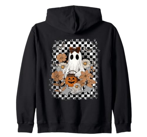 Autumn Fall Ghost Checkered Thanksgiving Design. Woman Kapuzenjacke von Autumn Family Fall Casual Outfits.
