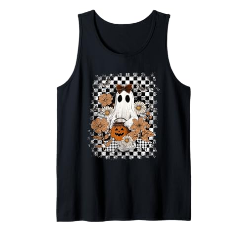 Autumn Fall Ghost Checkered Thanksgiving Design. Woman Tank Top von Autumn Family Fall Casual Outfits.