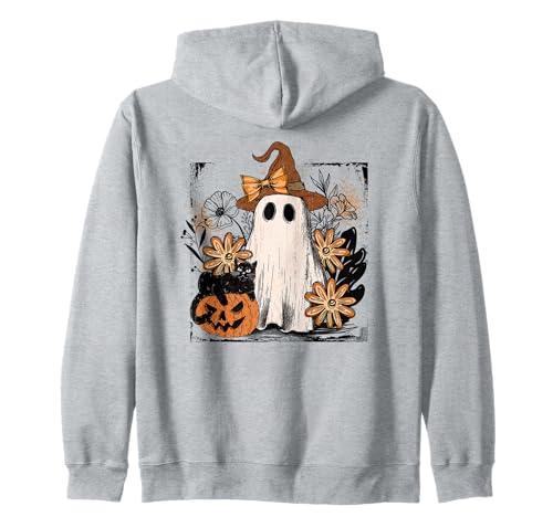 Autumn Floral Ghost and Black Cat Design. Woman Fall Kapuzenjacke von Autumn Family Fall Casual Outfits.
