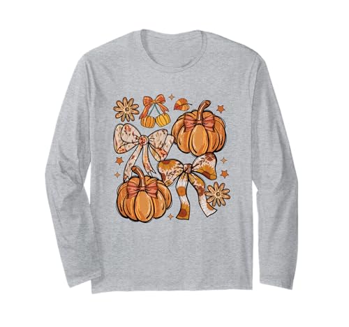 Autumn Floral Pumpkin Design. Woman Fall Langarmshirt von Autumn Family Fall Casual Outfits.