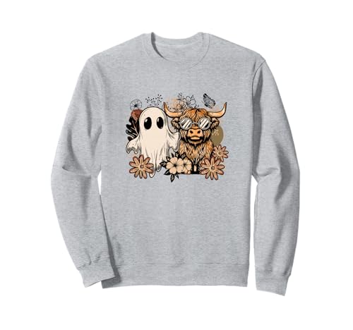 Boho Ghost Highland Cow Autumn Woman Fall Sweatshirt von Autumn Family Fall Casual Outfits.