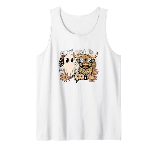 Boho Ghost Highland Cow Autumn Woman Fall Tank Top von Autumn Family Fall Casual Outfits.