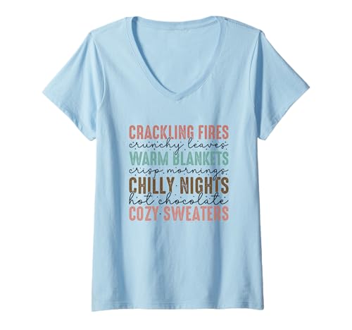 Damen Crackling Fires Warme Decken Chilly Nights T-Shirt mit V-Ausschnitt Damen Crackling Fires Warme Decken Chilly Nights T-Shirt mit V-Ausschnitt von Autumn Fires Blankets Nights Sweaters