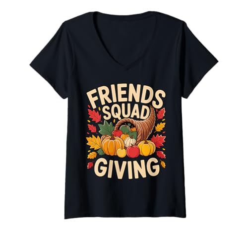Damen Erntedank Füllhorn Freunde Squad Friendsgiving T-Shirt mit V-Ausschnitt Damen Erntedank Füllhorn Freunde Squad Friendsgiving T-Shirt mit V-Ausschnitt von Autumn Gathering Apparel