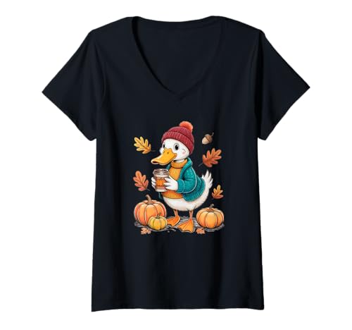 Damen Herbstgans - Halloween - Kürbis - Herbst - Silly Goose T-Shirt mit V-Ausschnitt Damen Herbstgans - Halloween - Kürbis - Herbst - Silly Goose T-Shirt mit V-Ausschnitt von Autumn Goose