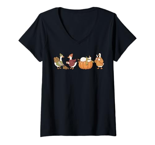 Damen Trendy Fall Gooses Pumpkin Spice Vibes Thanksgiving Gans T-Shirt mit V-Ausschnitt Damen Trendy Fall Gooses Pumpkin Spice Vibes Thanksgiving Gans T-Shirt mit V-Ausschnitt von Autumn Gooses Designs