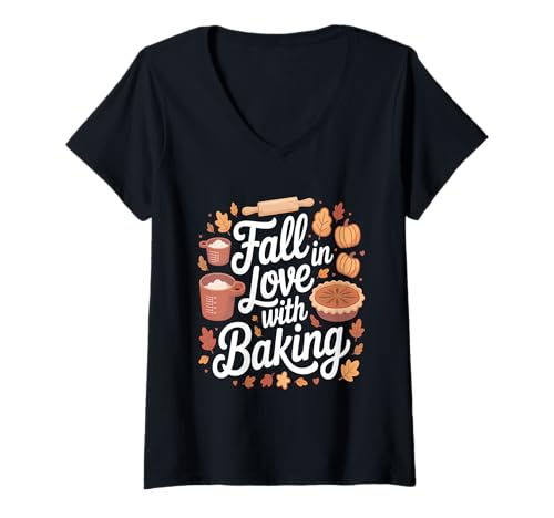 Damen Fall In Love with Baking Delight T-Shirt mit V-Ausschnitt Damen Fall In Love with Baking Delight T-Shirt mit V-Ausschnitt von Autumn Harvest Baking Enthusiasm