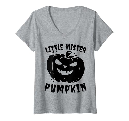 Damen Little Mister Kürbis Halloween Jungen Kürbisse Kleinkind Junge T-Shirt mit V-Ausschnitt von Autumn Harvest Family Funny Halloween Toddler Son