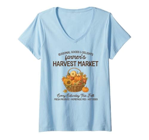 Damen Farmer's Harvest Market Kürbiskorb Herbst Festival T-Shirt mit V-Ausschnitt Damen Farmer's Harvest Market Kürbiskorb Herbst Festival T-Shirt mit V-Ausschnitt von Autumn Harvest Farmers Market Festival Apparel Co.