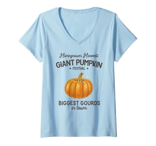 Damen Homegrown Harvest Giant Pumpkin Festival Größte Kürbisse Herbst T-Shirt mit V-Ausschnitt Damen Homegrown Harvest Giant Pumpkin Festival Größte Kürbisse Herbst T-Shirt mit V-Ausschnitt von Autumn Harvest Farmers Market Festival Apparel Co.