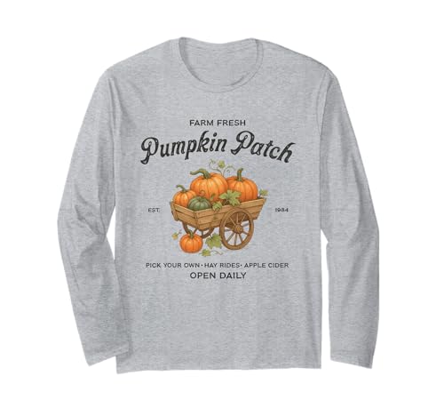 Farm Fresh Pumpkin Patch Wagon Herbst Ernte Hayrides Herbst Langarmshirt von Autumn Harvest Farmers Market Festival Apparel Co.