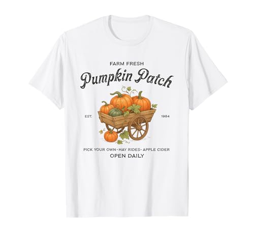 Farm Fresh Pumpkin Patch Wagon Herbst Ernte Hayrides Herbst T-Shirt von Autumn Harvest Farmers Market Festival Apparel Co.