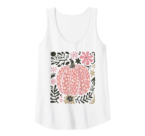 Damen Leopardenmuster, niedlicher rosa Kürbis mit floraler Herbstästhetik Tank Top von Autumn Harvest Leopard Pumpkin Floral Shirt Co.