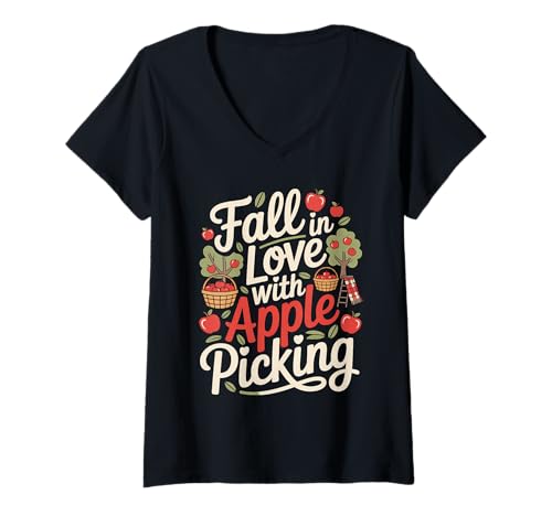 Damen Fall In Love with Apple Picking Autumn Orchard T-Shirt mit V-Ausschnitt Damen Fall In Love with Apple Picking Autumn Orchard T-Shirt mit V-Ausschnitt von Autumn Harvest Orchard Apple Picking Season