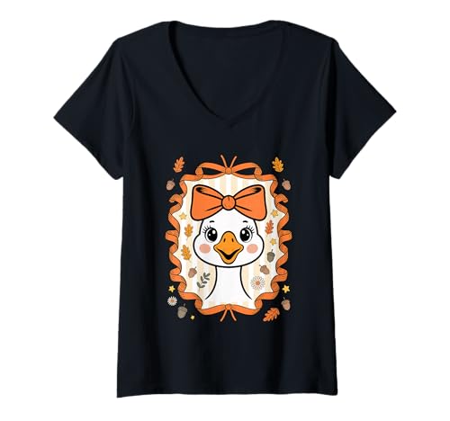 Damen Silly Goose Kokette, süßes Herbst-Erntedankfest, Halloween T-Shirt mit V-Ausschnitt Damen Silly Goose Kokette, süßes Herbst-Erntedankfest, Halloween T-Shirt mit V-Ausschnitt von Autumn Honk