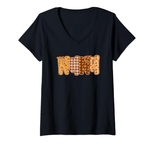 Damen Nana Herbstblätter, kariert, Herbst-Design T-Shirt mit V-Ausschnitt Damen Nana Herbstblätter, kariert, Herbst-Design T-Shirt mit V-Ausschnitt von Autumn Inspired Nana Fall Vibes Collection