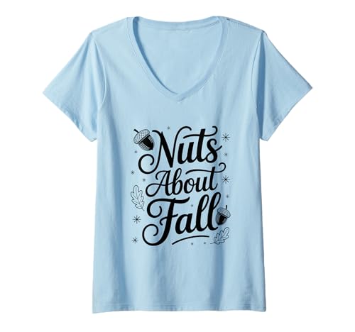 Damen Verrückt nach Herbst: Comfy Autumn Vibes T-Shirt mit V-Ausschnitt Damen Verrückt nach Herbst: Comfy Autumn Vibes T-Shirt mit V-Ausschnitt von Autumn Leaves Acorn Harvest Pumpkins
