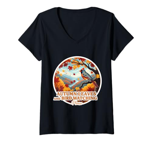 Damen Herbstlaub und Vogelbeobachtung Bitte Fall Lover Vintage T-Shirt mit V-Ausschnitt von Autumn Leaves And Bird Watching Please Products