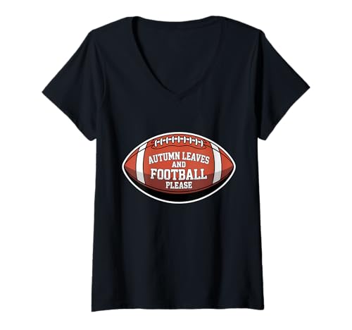 Damen Herbstlaub und Fußball gefallen Fanliebhabern, Ballfans T-Shirt mit V-Ausschnitt von Autumn Leaves And Football Please Fan Products