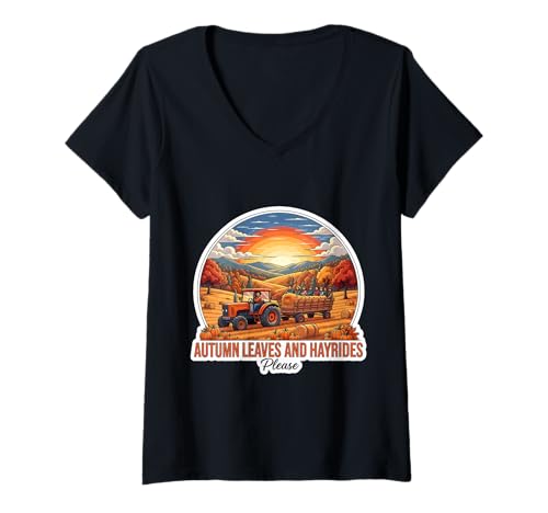 Damen Autumn Leaves and Hayrides Please Fall Lover Vintage Zitat T-Shirt mit V-Ausschnitt Damen Autumn Leaves and Hayrides Please Fall Lover Vintage Zitat T-Shirt mit V-Ausschnitt von Autumn Leaves And Hayrides Please Fall Products
