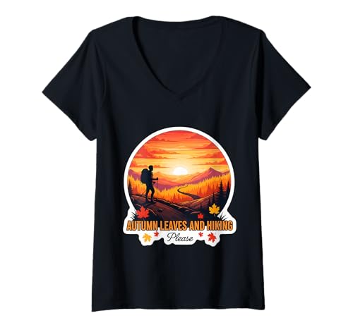 Damen Herbstlaub und Wandern Bitte Fall Lover Hiker Vintage T-Shirt mit V-Ausschnitt von Autumn Leaves And Hiking Please Fall Products
